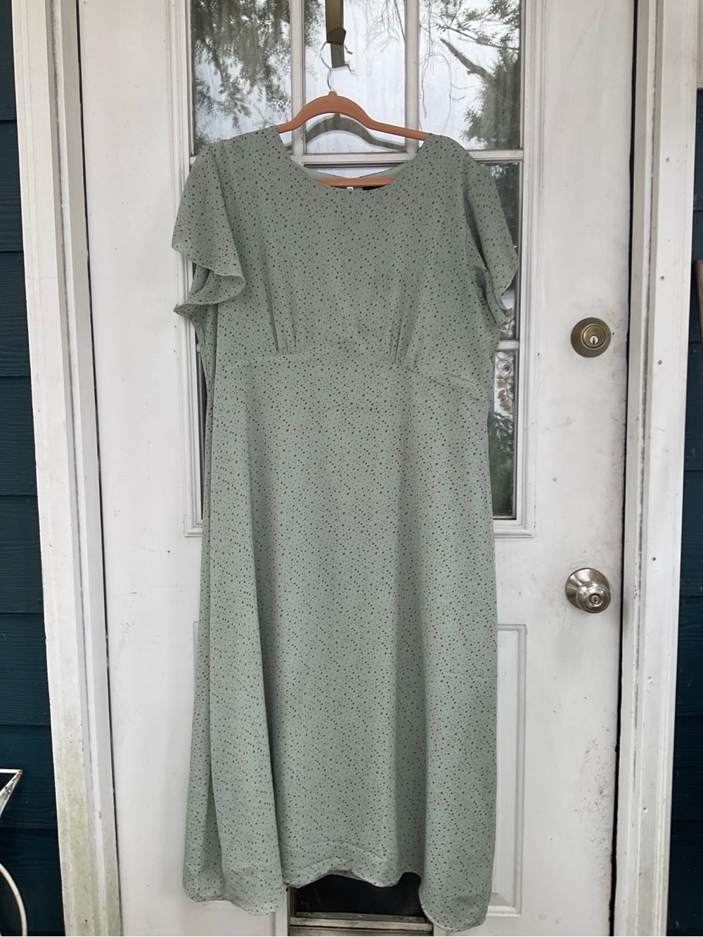 Suzanne Betro Sage Green Star Print Midi Dress 2X Flutter Sleeve